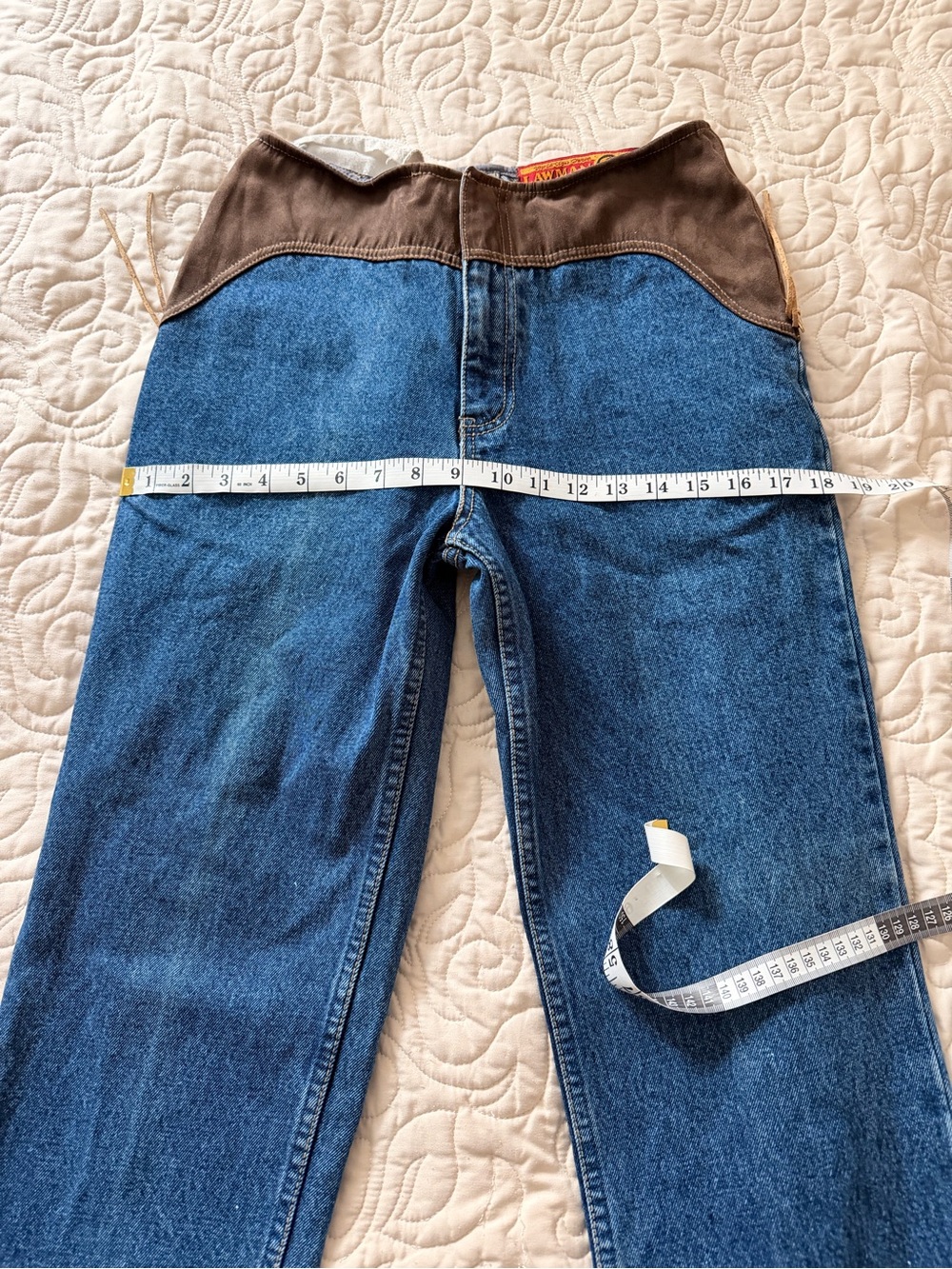 Straight Leg Women's Jeans with Brown Waistband - Picture 9 of 9